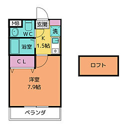 リバーサイド山王 1Kの間取図画像