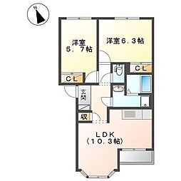 チャックベリーヒルズ 2LDKの間取図画像