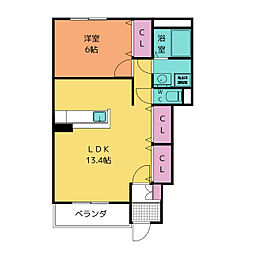 グリーンヒルズ西仙房 1LDKの間取図画像