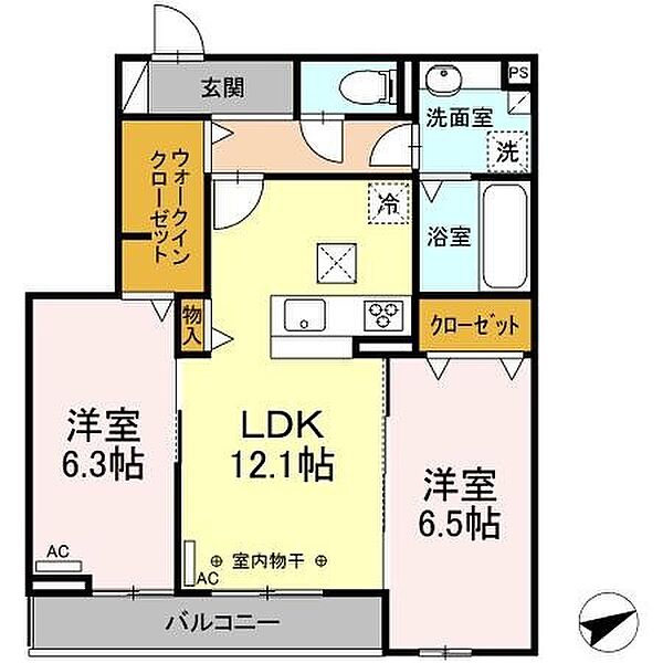 D-chambre 中川原 102｜三重県四日市市中川原１丁目(賃貸アパート2LDK・1階・61.08㎡)の写真 その2