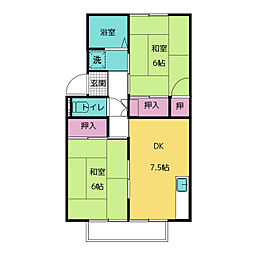 プレジール三宅A 2DKの間取図画像