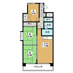 ブラッサム鵜の森 3LDKの間取図画像