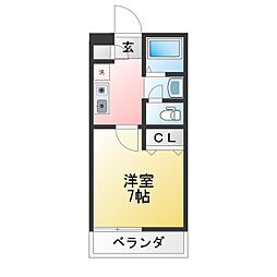 ホームワン別名 1Kの間取図画像
