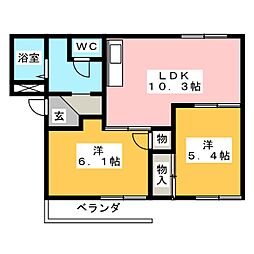 グランデージ日永西B 2LDKの間取図画像