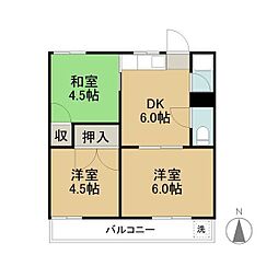 梅ケ丘ハイツ 3DKの間取図画像