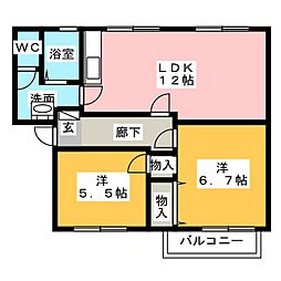 グランドール日永C 2LDKの間取図画像