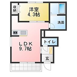 リーブルファイン大治田III 2号棟 1LDKの間取図画像