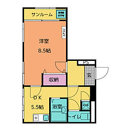 ウスダビル 1Kの間取図画像