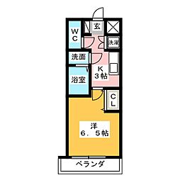 レジデンスハマダ 1Kの間取図画像