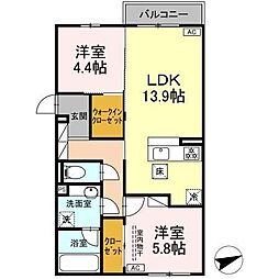 ディーソルビア石塚町 A 2LDKの間取図画像