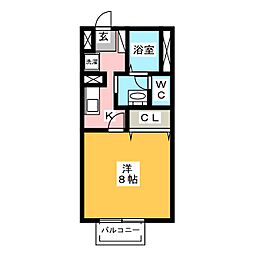 マメゾン大羽根 1Kの間取図画像