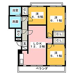 エクラときわ3 3LDKの間取図画像