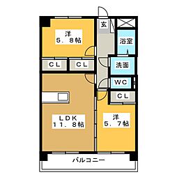 プリリアンスTAKEKOSHI 2LDKの間取図画像