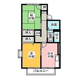 カーサセレーノA 2DKの間取図画像