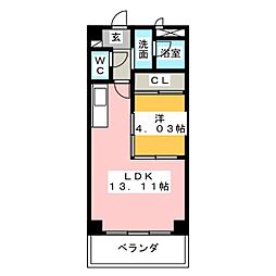 レジデンス四日市 1LDKの間取図画像