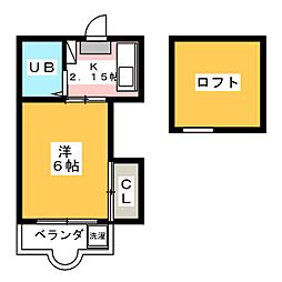 コモード西浜田A 1Kの間取図画像