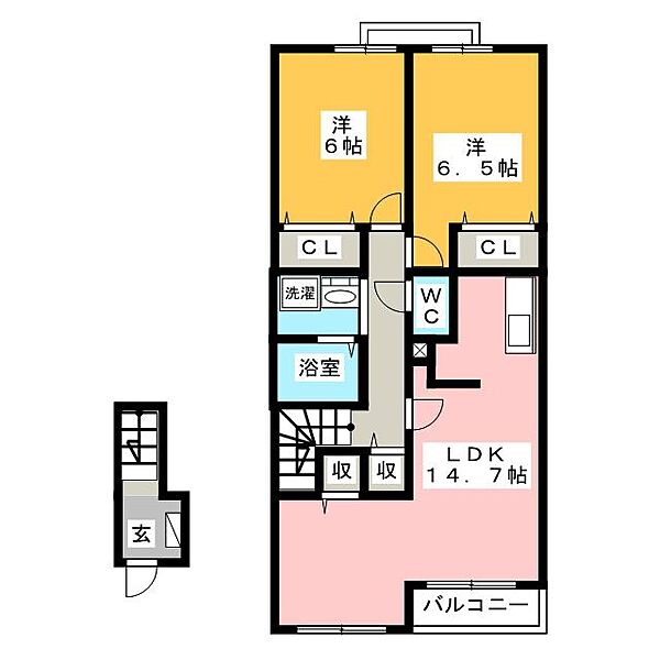 桜坂 ｜三重県三重郡川越町大字豊田(賃貸アパート2LDK・2階・66.02㎡)の写真 その2