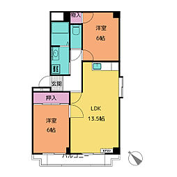 コーポタウン宮ノ北2 2LDKの間取図画像