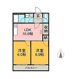 エスポワール富洲原 2LDKの間取図画像