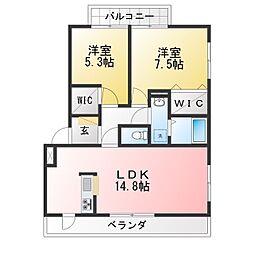 サンルーチェS 2LDKの間取図画像