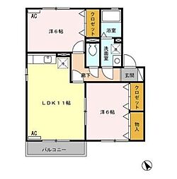 グラティチュードD 2LDKの間取図画像