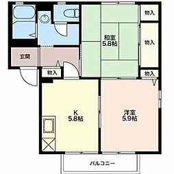 ハイネス21B 2DKの間取図画像