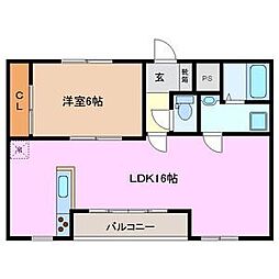 オーロラ 1LDKの間取図画像