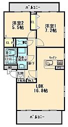ラレーブ 2LDKの間取図画像
