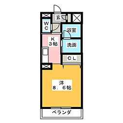 コーポバロン上浜 1Kの間取図画像