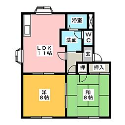 ガーデンハイツＡ 1階2LDKの間取り