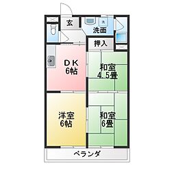 奥田ハイツB 3DKの間取図画像