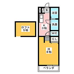 栗真町屋1 1Kの間取図画像
