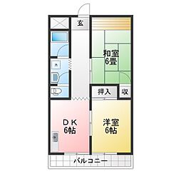 ドゥナーレ津新町1 2DKの間取図画像
