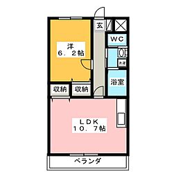 コート津新町 1LDKの間取図画像