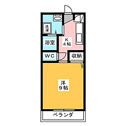 アンジュール川方 1Kの間取図画像