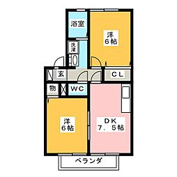 プレールC 2DKの間取図画像