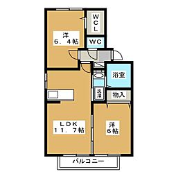 グレイスアベニュー上浜町B 2LDKの間取図画像