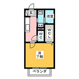 アリアB 1Kの間取図画像