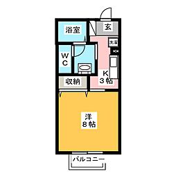 セジュールひらの2000 1Kの間取図画像