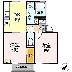 コンフォート里 2DKの間取図画像
