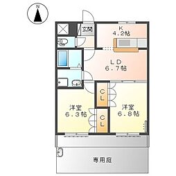 ロイヤルラファミーユA 2LDKの間取図画像