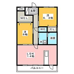 メヌエット 2LDKの間取図画像
