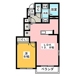 フオーチュネイトビレッジC 1LDKの間取図画像