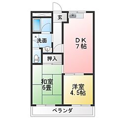 丘の上のハイツ 2DKの間取図画像