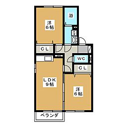 ホクト　Ｂ棟 2階2LDKの間取り