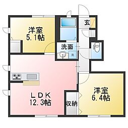 レガール北野B棟 2LDKの間取図画像