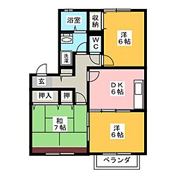 ジュネスかたおか 3DKの間取図画像