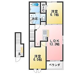 ひよこのいえ2 B 2LDKの間取図画像