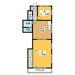 大山田マンションB棟 2DKの間取図画像