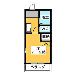 レオパレス松の木第2 ワンルームの間取図画像